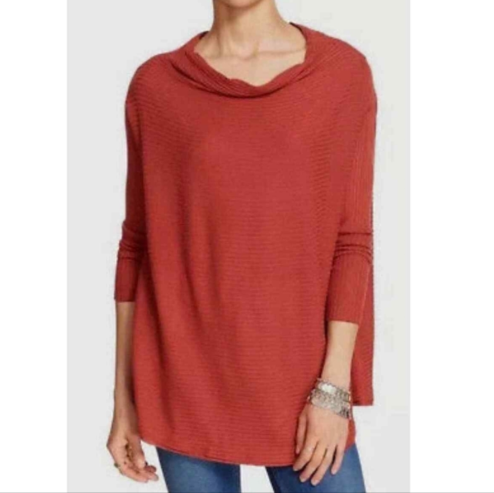 Free People We The Free Lover Ribbed  Open Back Knit Tunic Top in Rust Orange - Picture 5 of 7